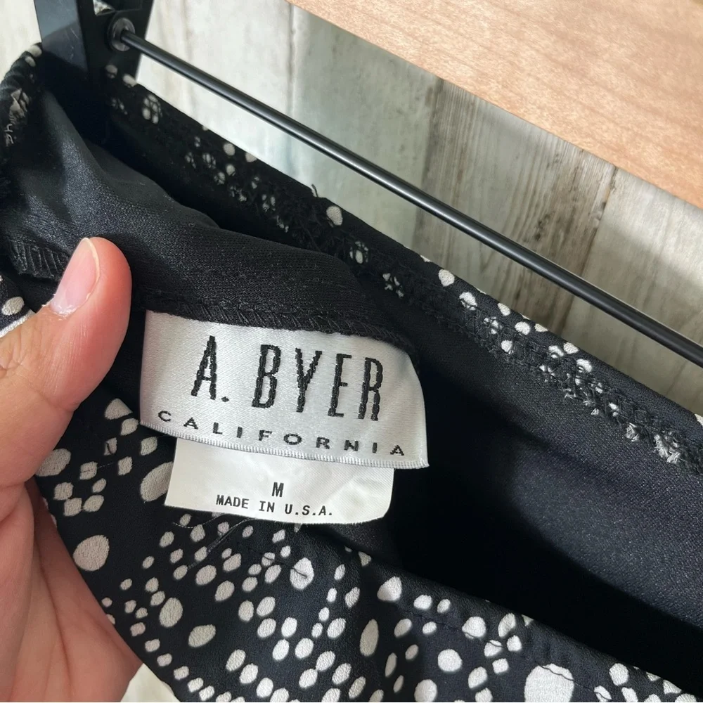Vintage Y2K A. Byer Black White Polka Dot Abstract Midi‎ Skirt USA Womens M